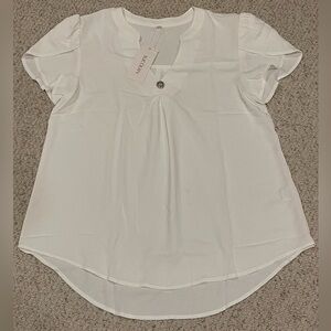 Women V-neck Blouse Top Elegant T-shirt Ruffle Short Sleeve Loose Summer Shirt L